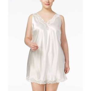 Slip Dress Silky Satin Lace Trim Ivory Sz XL V-neck Chemise